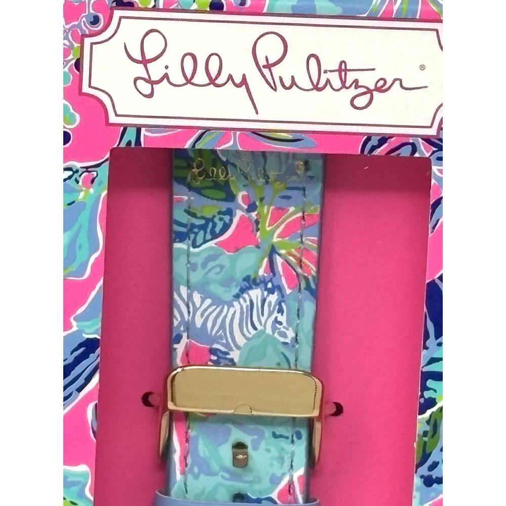 Lilly Pulitzer Pink Blue Leather Apple Watch Band 38,40mm Lil Earned Stripes NIB - Picture 8 of 12